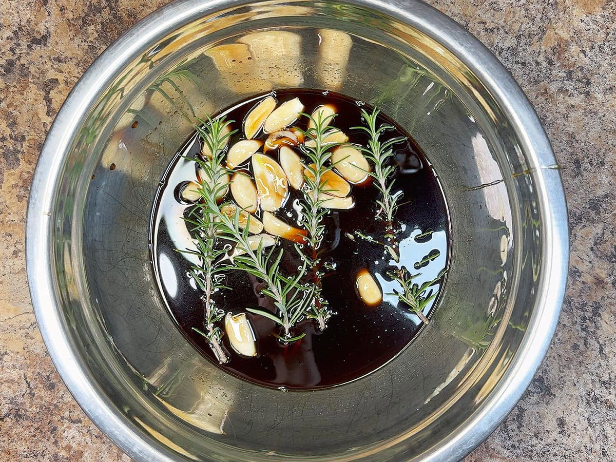 Honey garlic marinade ingredients in a mixing bowl.