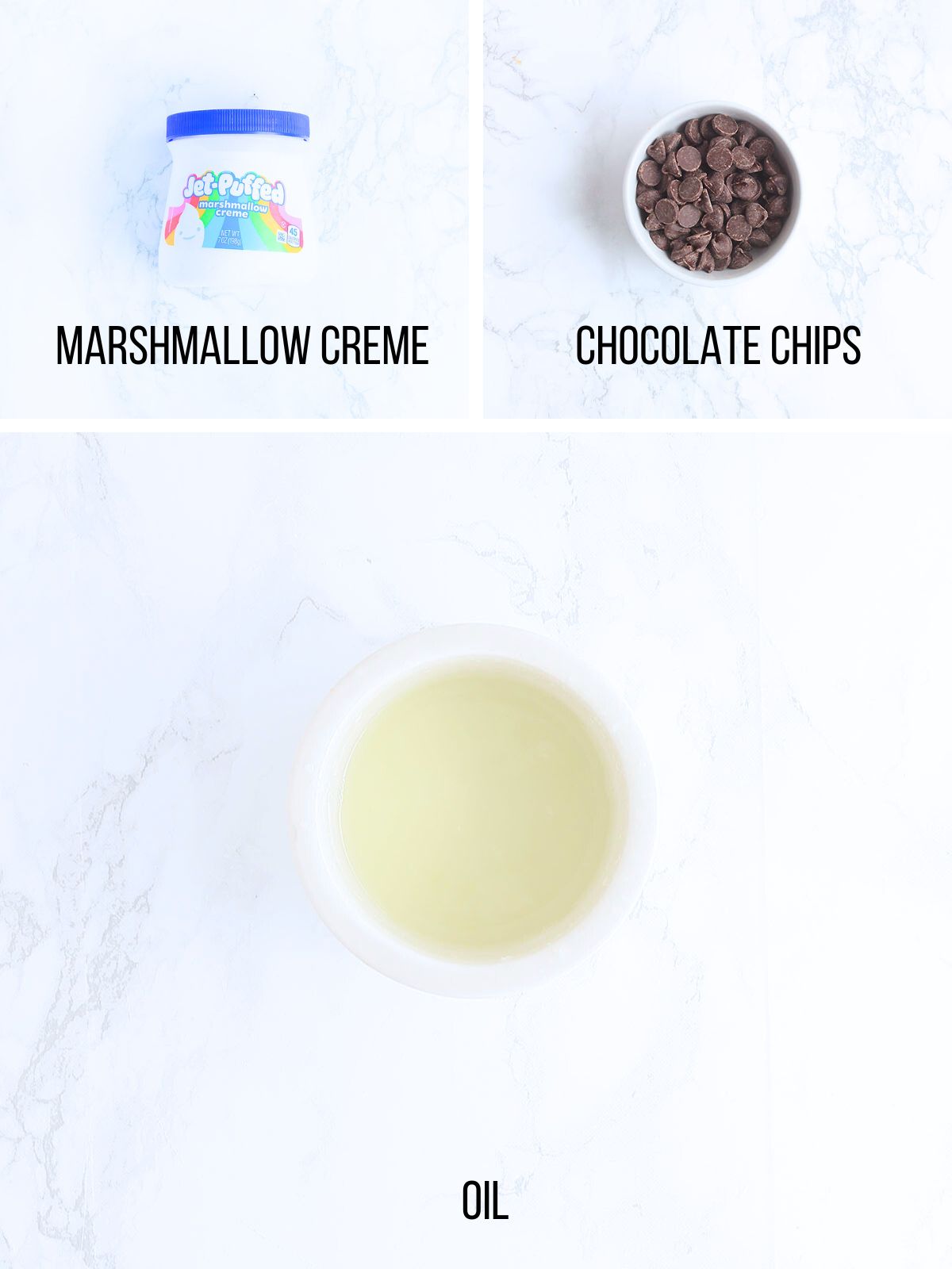 Collage of ingredients needed to make homemade moon pies.