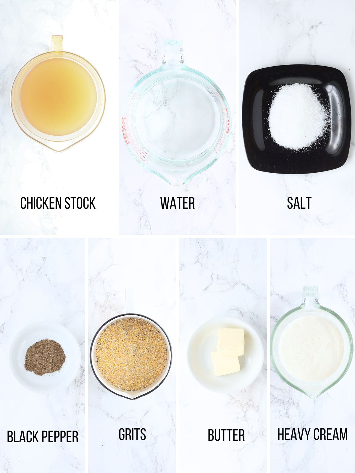 Collage of ingredients needed to make grits.