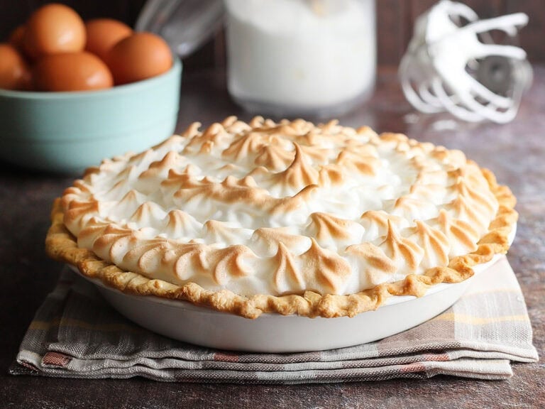 Pie topped with toasted meringue.