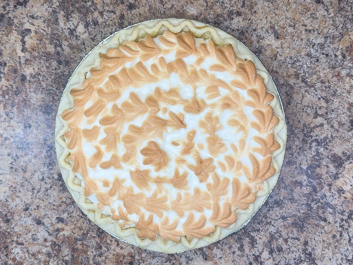 Meringue after it has been toasted in the oven.