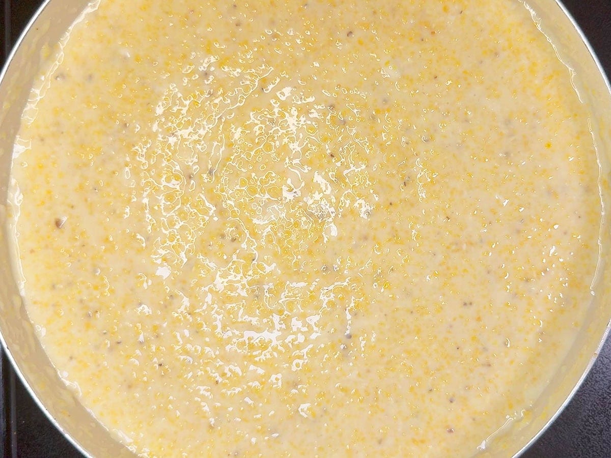 Grits after they have simmered for 20-25 minutes.