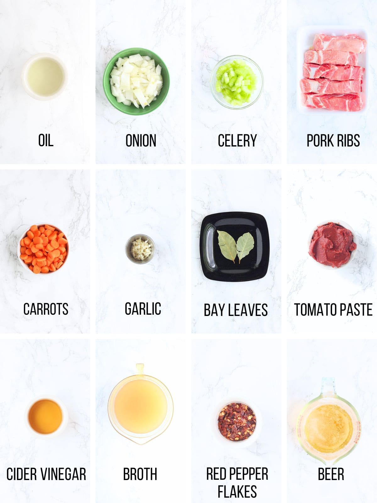 Collage of ingredients needed to make slow cooker country style pork ribs.