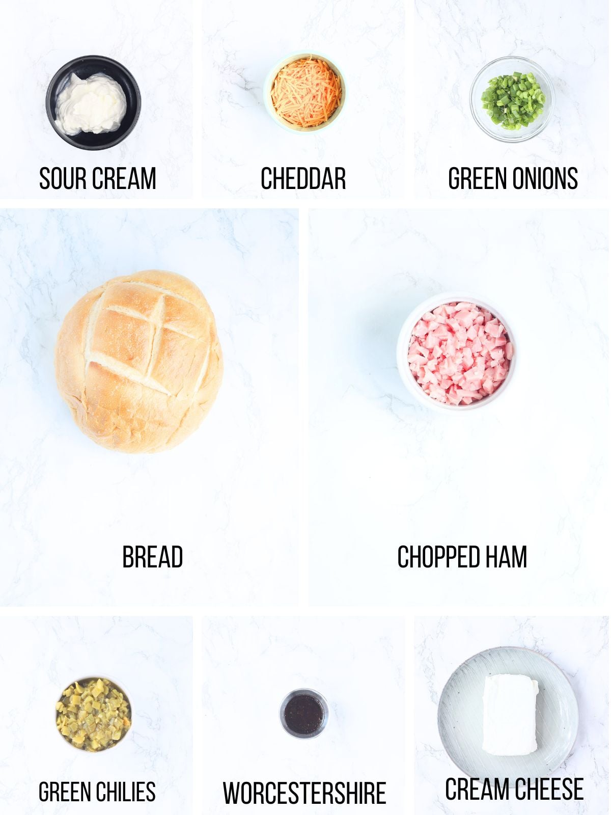 Collage of ingredients needed to make Mississippi Sin Dip.
