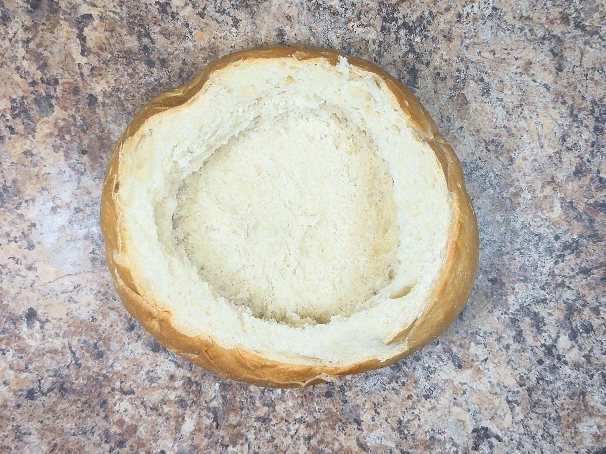 Hollowed out bread bowl.