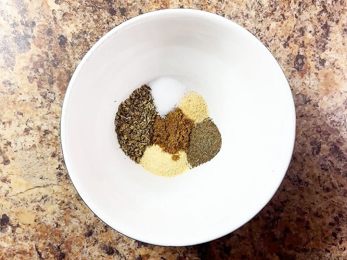 Seasoning ingredients in a small mixing bowl.