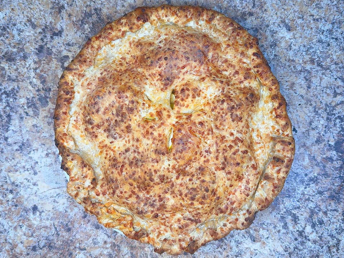 Baked Granny Smith apple pie right out of the oven.
