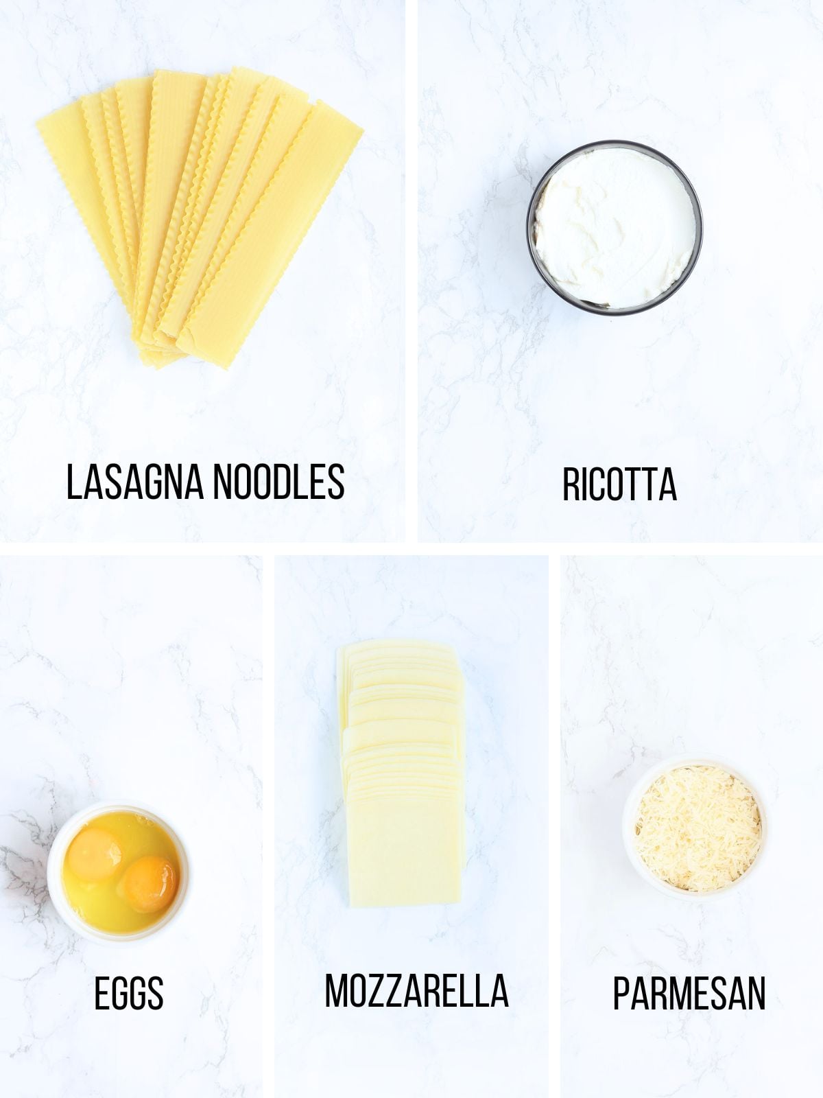 Collage of ingredients needed to make sausage lasagna.