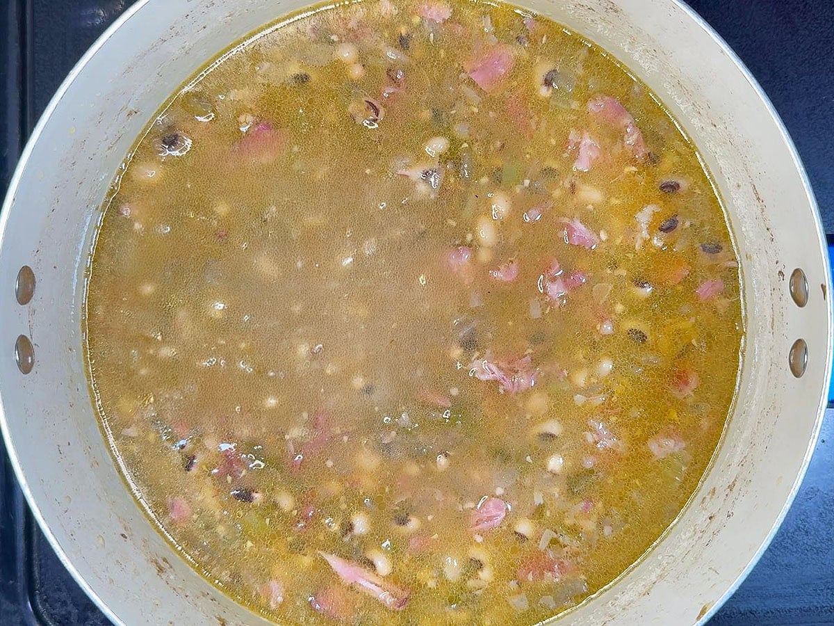 Finished pot of black eyed pea soup.